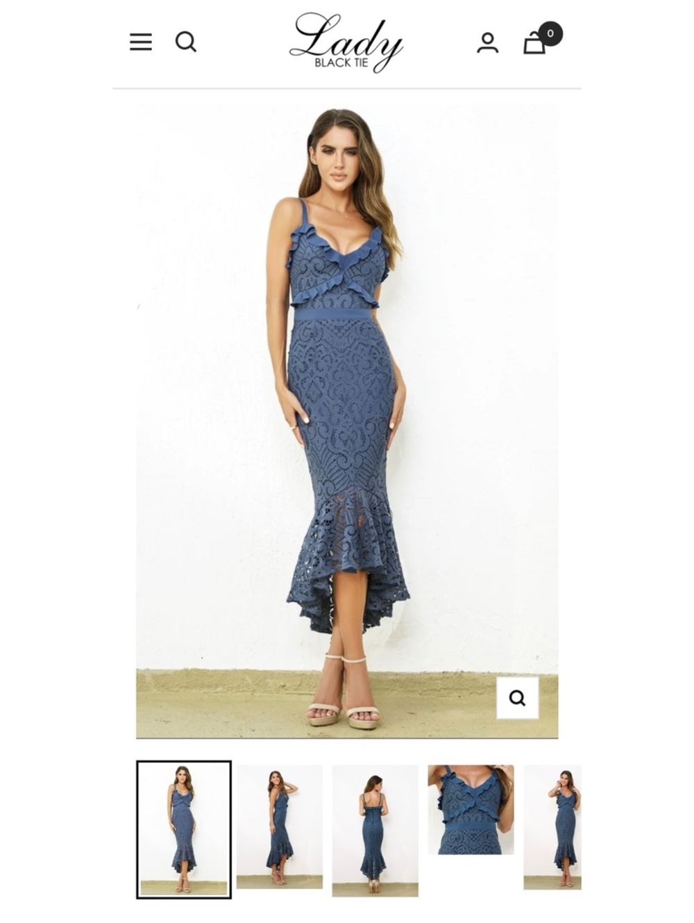 Lady Black Tie Navy Blue Lace Ruffle Detail Midi Dress Size 2
